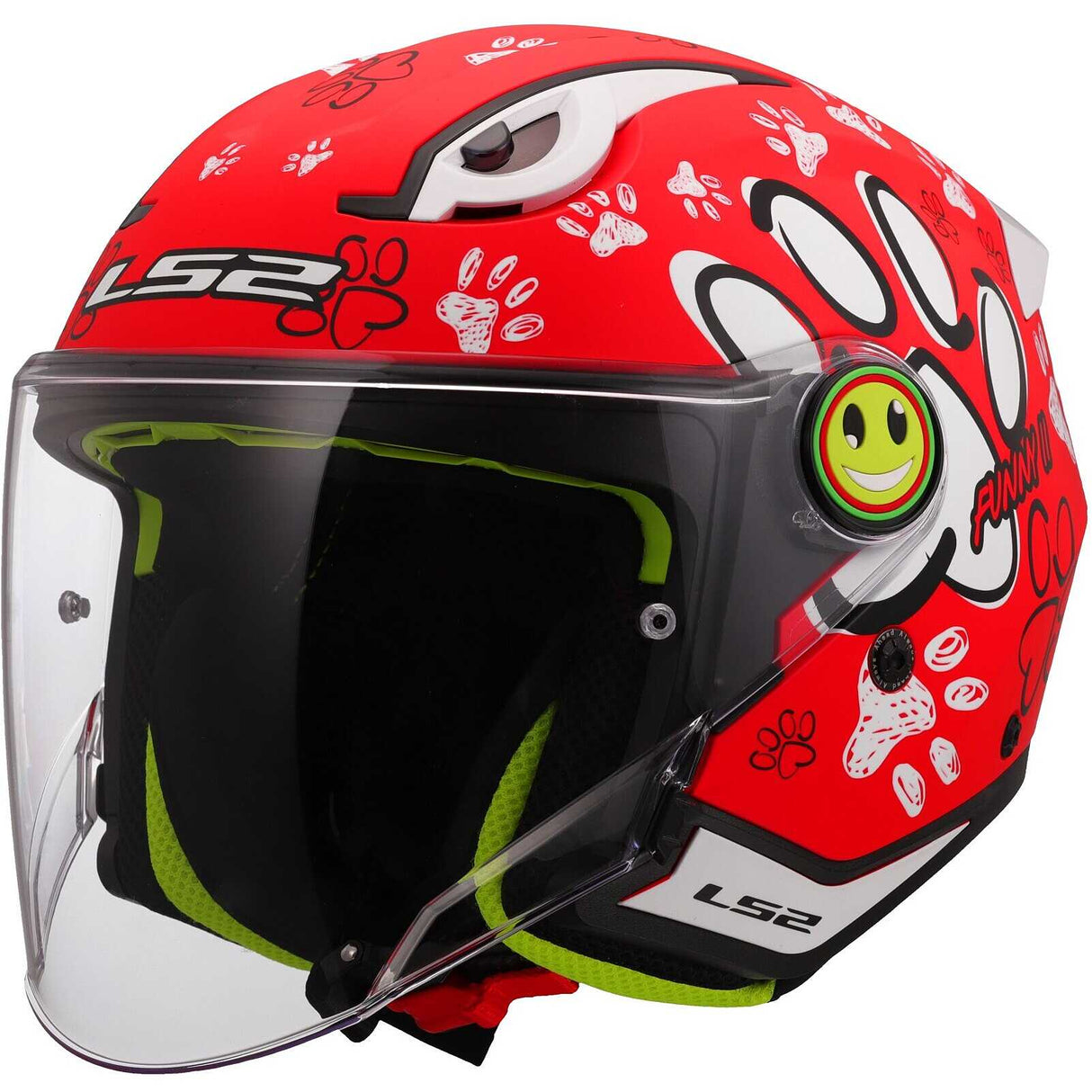 Casco aperto bambino LS2 OF622 FUNNY II PAWS RED in KPA leggero ECE 22.06