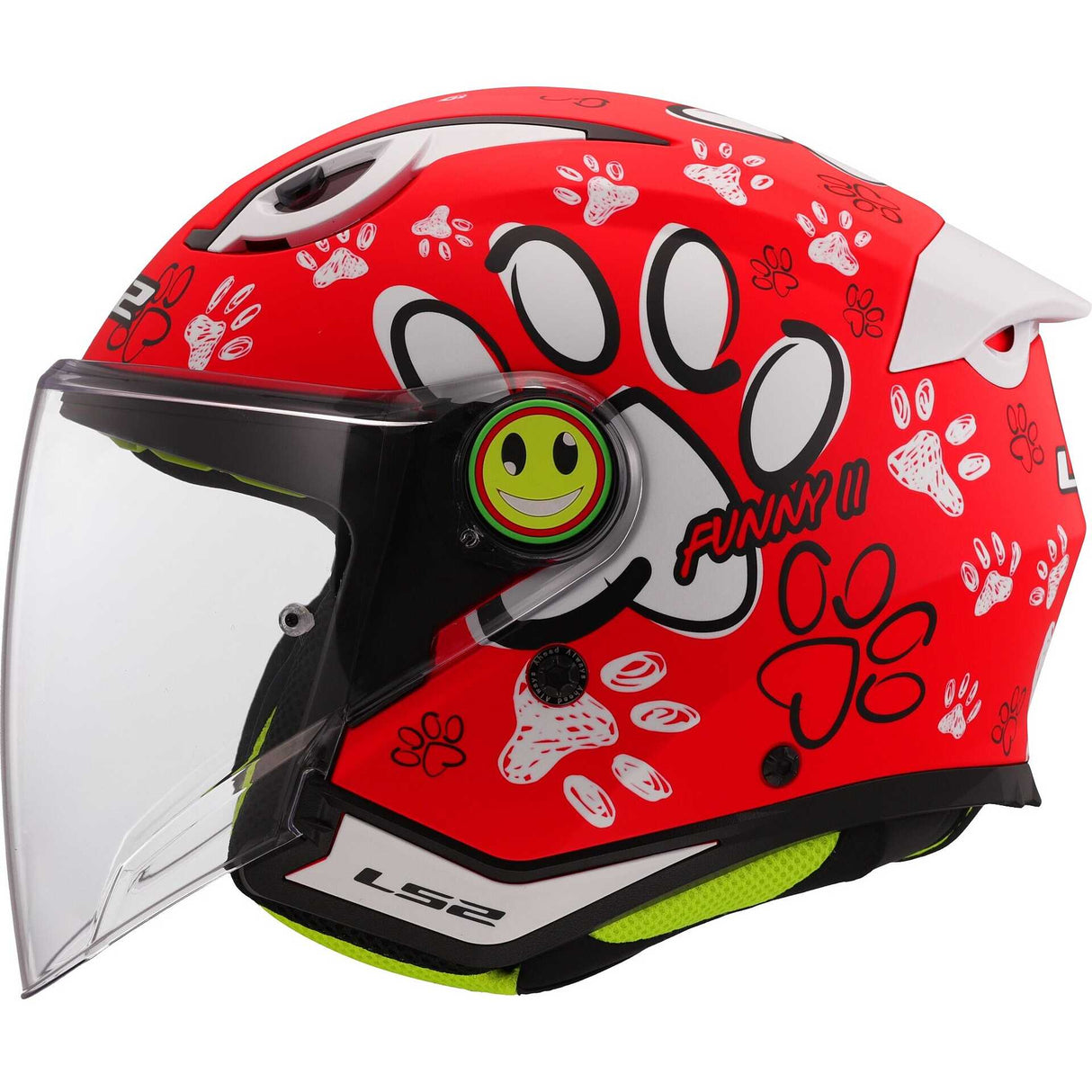 Casco aperto bambino LS2 OF622 FUNNY II PAWS RED in KPA leggero ECE 22.06