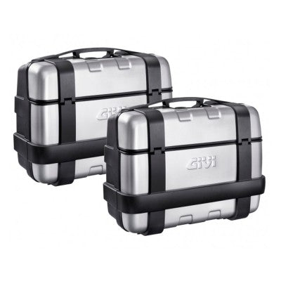 GIVI TRK33NPACK2 COPPIA VALIGIA NERA 33 LT CON FINITURA IN ALLUMINIO ANODIZZATO DOTATA DI SPORTELLO DI APERTURA SUPERIORE.