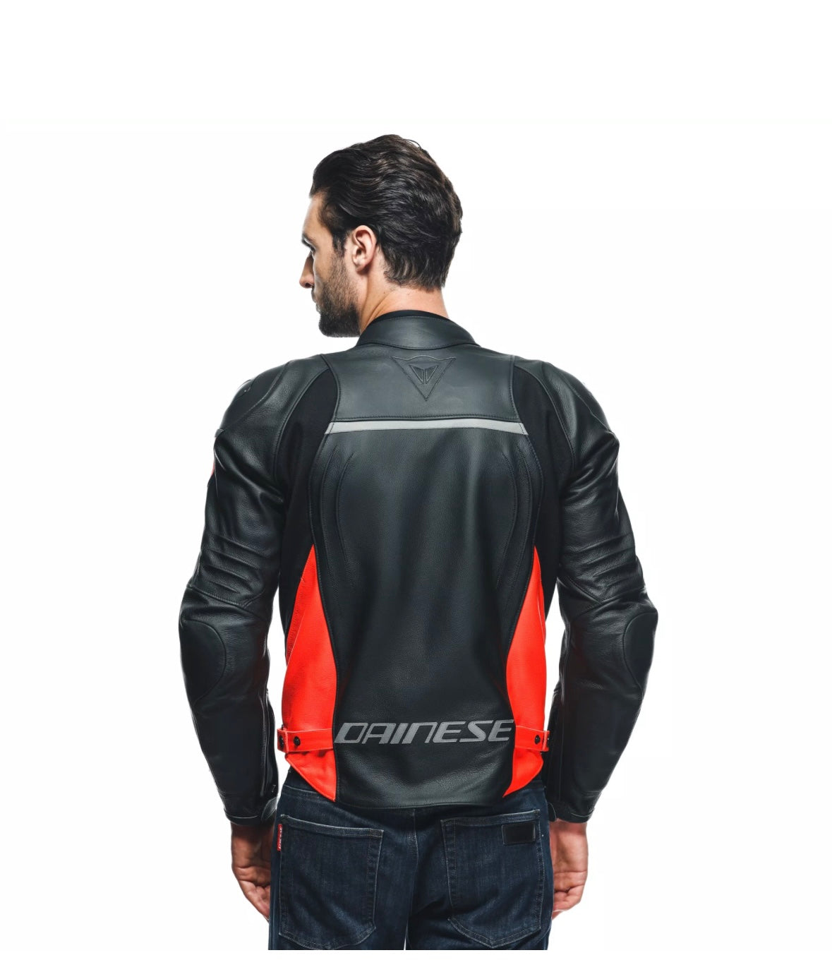DAINESE RACING 4 GIACCA PELLE UOMO BLACK/FLUO RED