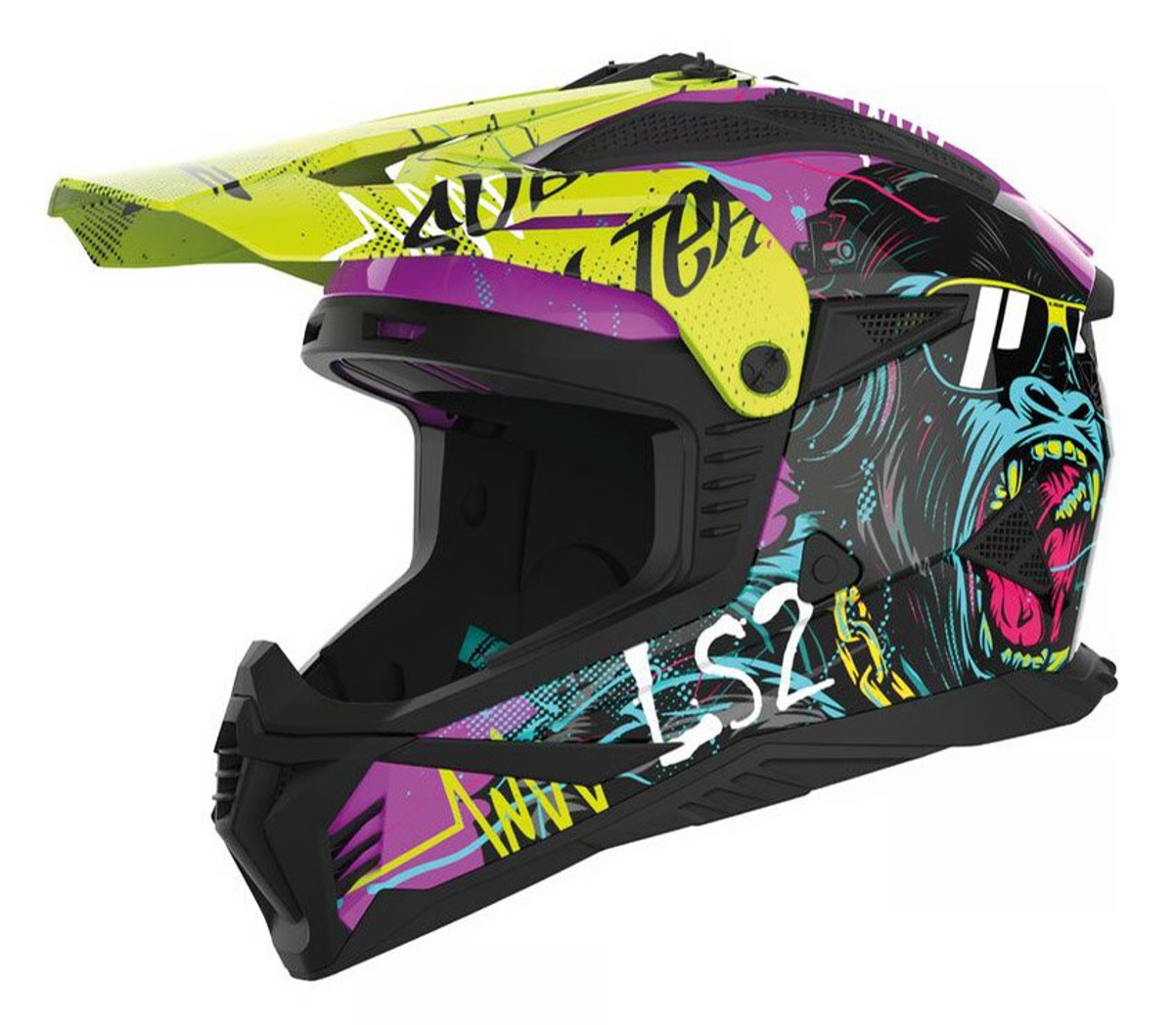 LS2 MX708 Fast II Gorilla Purple H-V Yellow – Casco Cross Enduro ECE 22.06