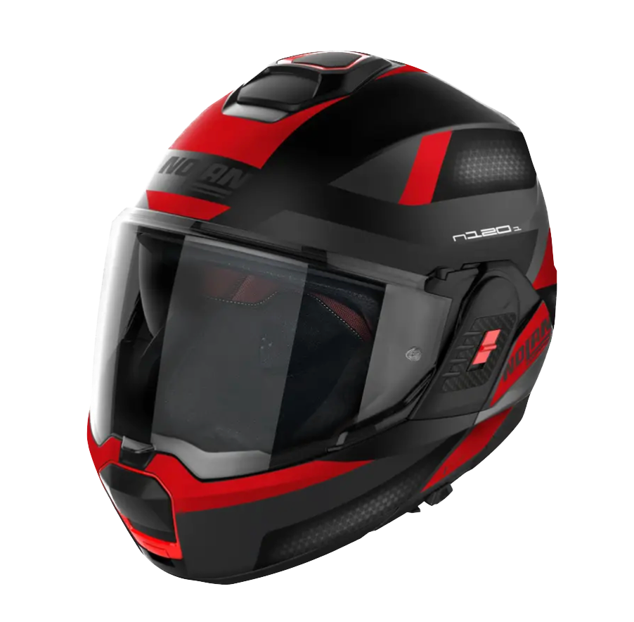 Nolan N120-1, Casco Modulare Con Rotazione Mentoniera - Subway N-com FLAT BLACK (RED)