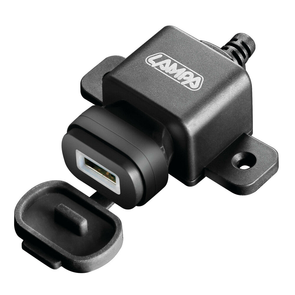 LAMPA Art. 38878 Usb Fix Omega, caricatore Usb con fissaggio a vite e connettori a forcella - 12/24V alexmotostore