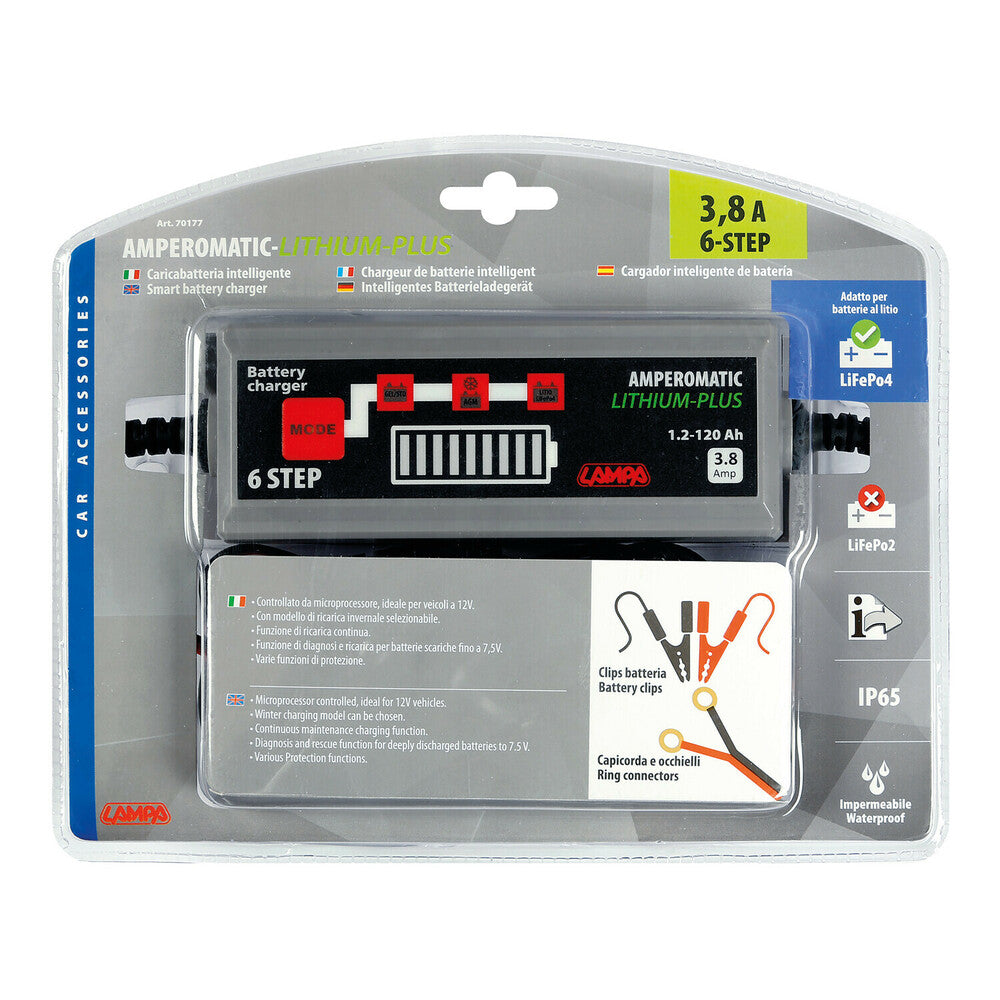 LAMPA Art. 70177 Amperomatic Lithium-Plus, caricabatteria intelligente, 12V - 3,8A alexmotostore