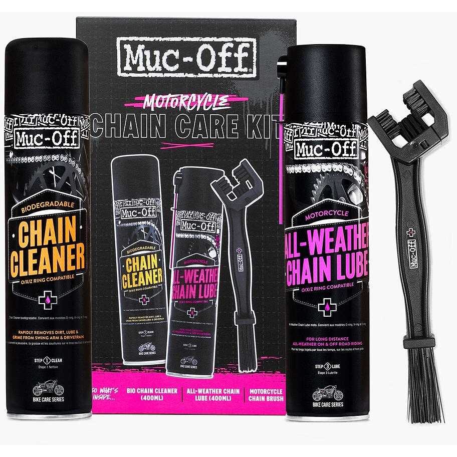 Muc-Off Kit Cura Catena Moto Detergente Catena 400 ml, Lubrificante All Weather 400 ml e Spazzola