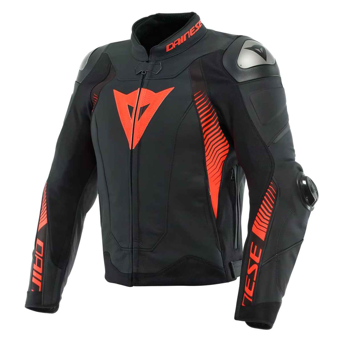 Dainese Super Speed 4 – Giacca Moto in Pelle Uomo Black-Matt/Fluo-Red