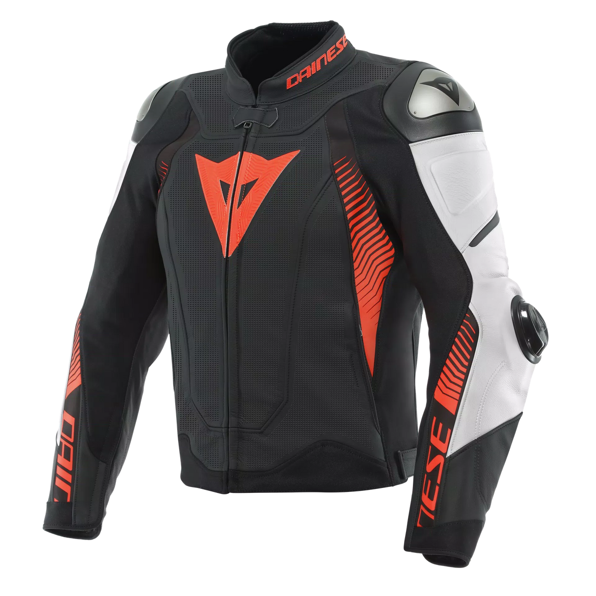 Dainese Super Speed 4 – Giacca Moto in Pelle Traforata Uomo Black-Matt/White/Fluo-Red
