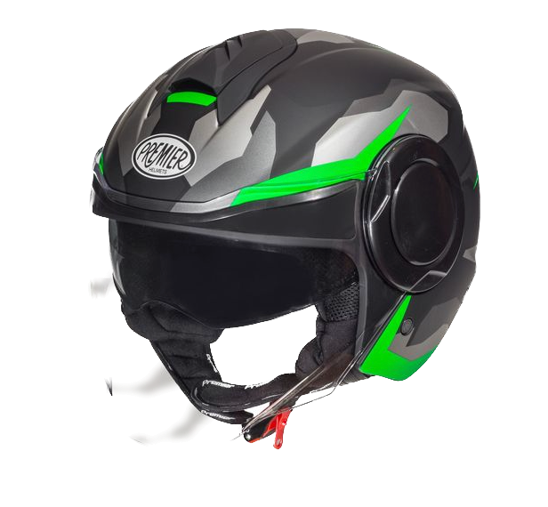 Premier Cool, Casco Jet Doppia visiera - CAMO GREEN FLUO